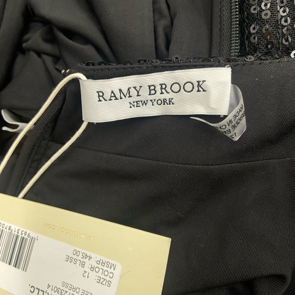 NWT RAMY BROOK Rosalee Plunging Sequin Mini Dress Black 12 - Picture 11 of 12